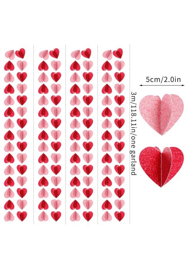 Hugfond Red Pink Party-Decorations 3D-Heart Garland - 40ft Valentines Day Streamers Paper Banner, Galentines Proposal Anniversary Romantic Birthday Baby Shower Rustic Wedding Hanging Ornaments Decor Hugfond - Image 3