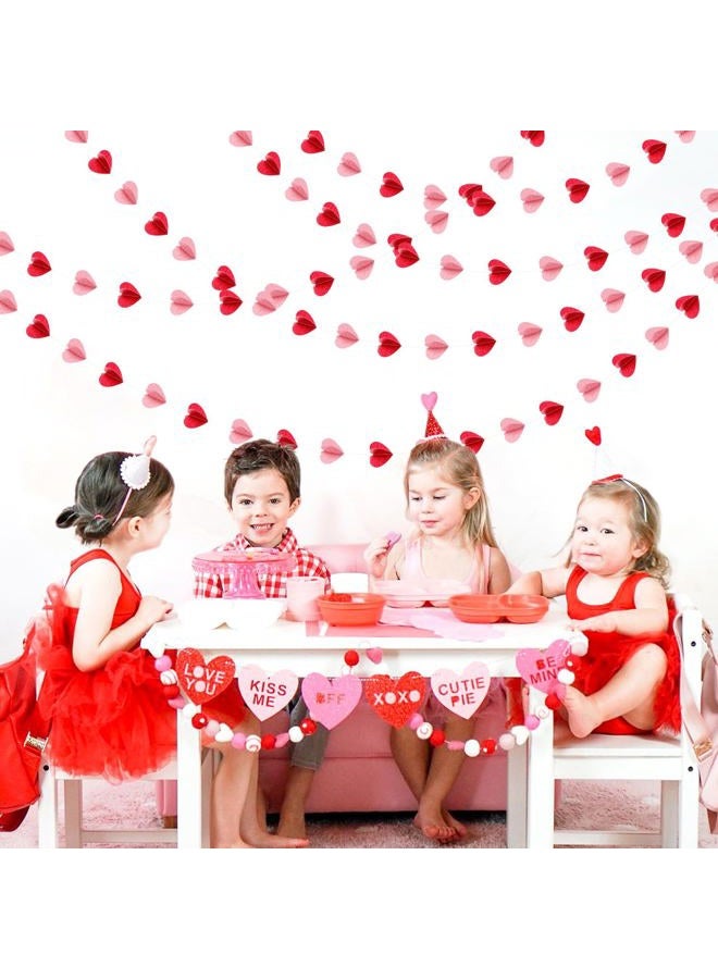 Hugfond Red Pink Party-Decorations 3D-Heart Garland - 40ft Valentines Day Streamers Paper Banner, Galentines Proposal Anniversary Romantic Birthday Baby Shower Rustic Wedding Hanging Ornaments Decor Hugfond - Image 5