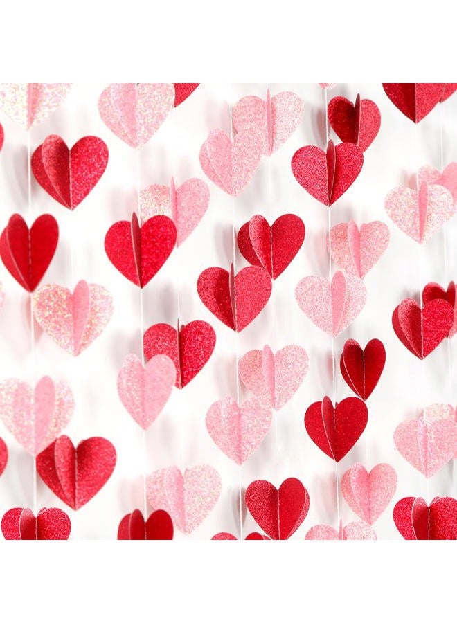 Hugfond Red Pink Party-Decorations 3D-Heart Garland - 40ft Valentines Day Streamers Paper Banner, Galentines Proposal Anniversary Romantic Birthday Baby Shower Rustic Wedding Hanging Ornaments Decor Hugfond - Image 1