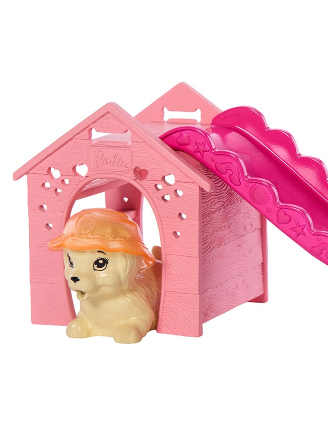 Barbie Puppy Pool Party Toy Playset With Fashion Doll, Doghouse & Slide, Heart-Shaped Pool, 2 Pet Dog Figures, 6 Accessories & Color Change - Image 5