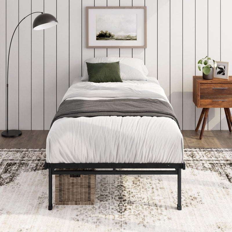 إطار سرير زينوس جاستين مفرد 90x190 سم ارتفاع 36 سم إطار سرير معدني مع تخزين تحت السرير ودعم شرائح فولاذية أسود