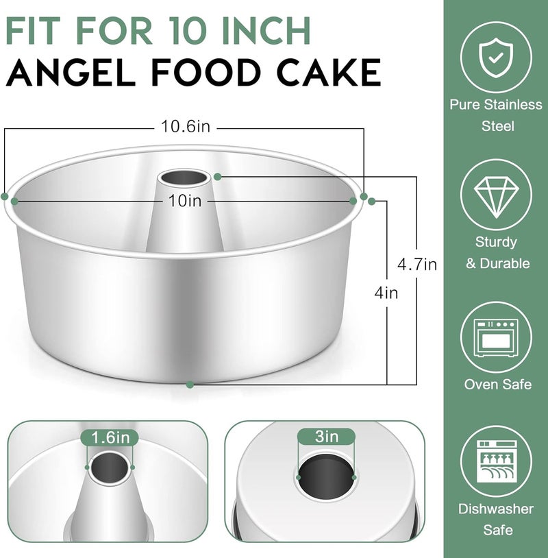 TeamFar 10inch Angel Food Cake Pan, Stainless Steel Cake Pan with Tube, Healthy & Non-toxic, Sturdy & One-Piece, Mirror Finish & Dishwasher Safe - Image 2