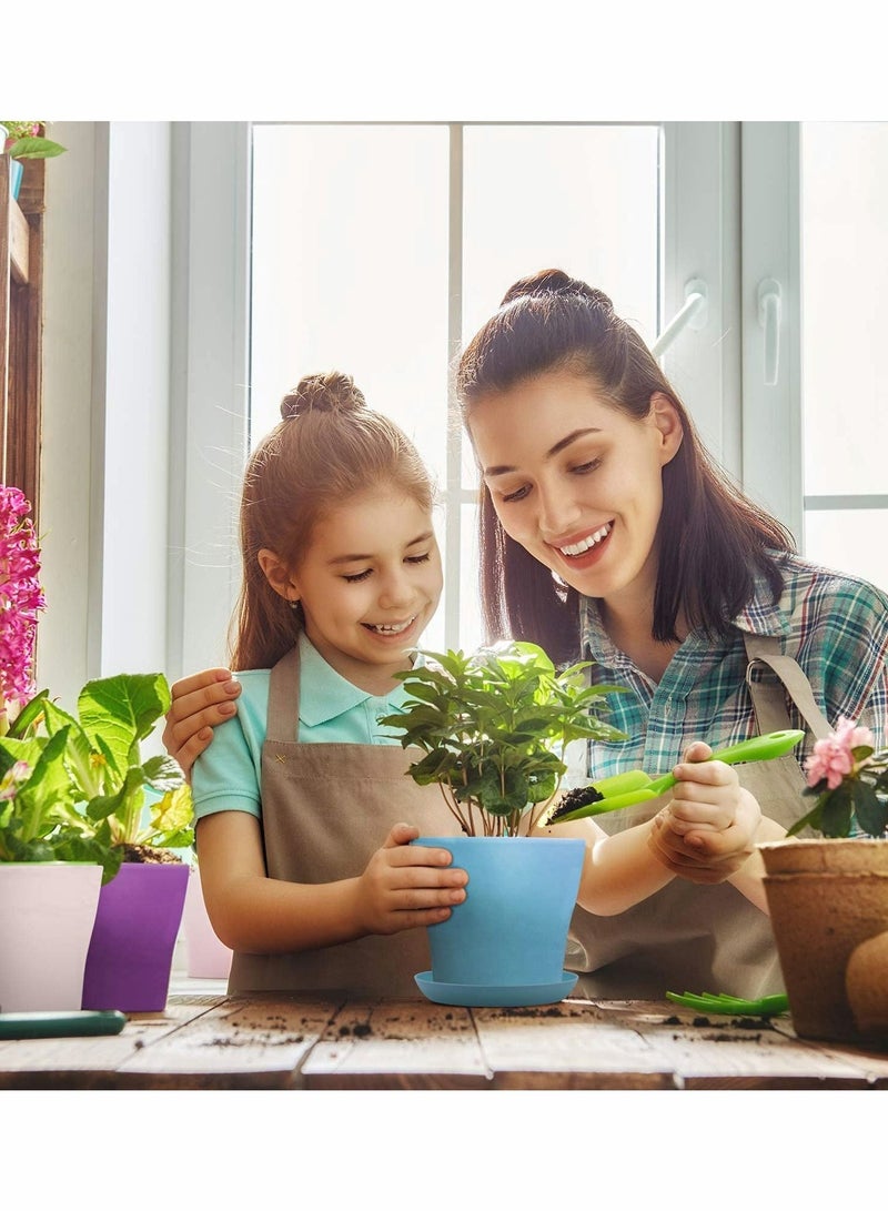 Excefore Plastic Planters,8 Pieces Plastic Planters with Trays Outdoor Flower Plant Pots Multi Color Seedling Nursery Pots with 12 Pcs Tags Decorative Gardening Containers for Indoor Outdoor House Office Desk - Image 2