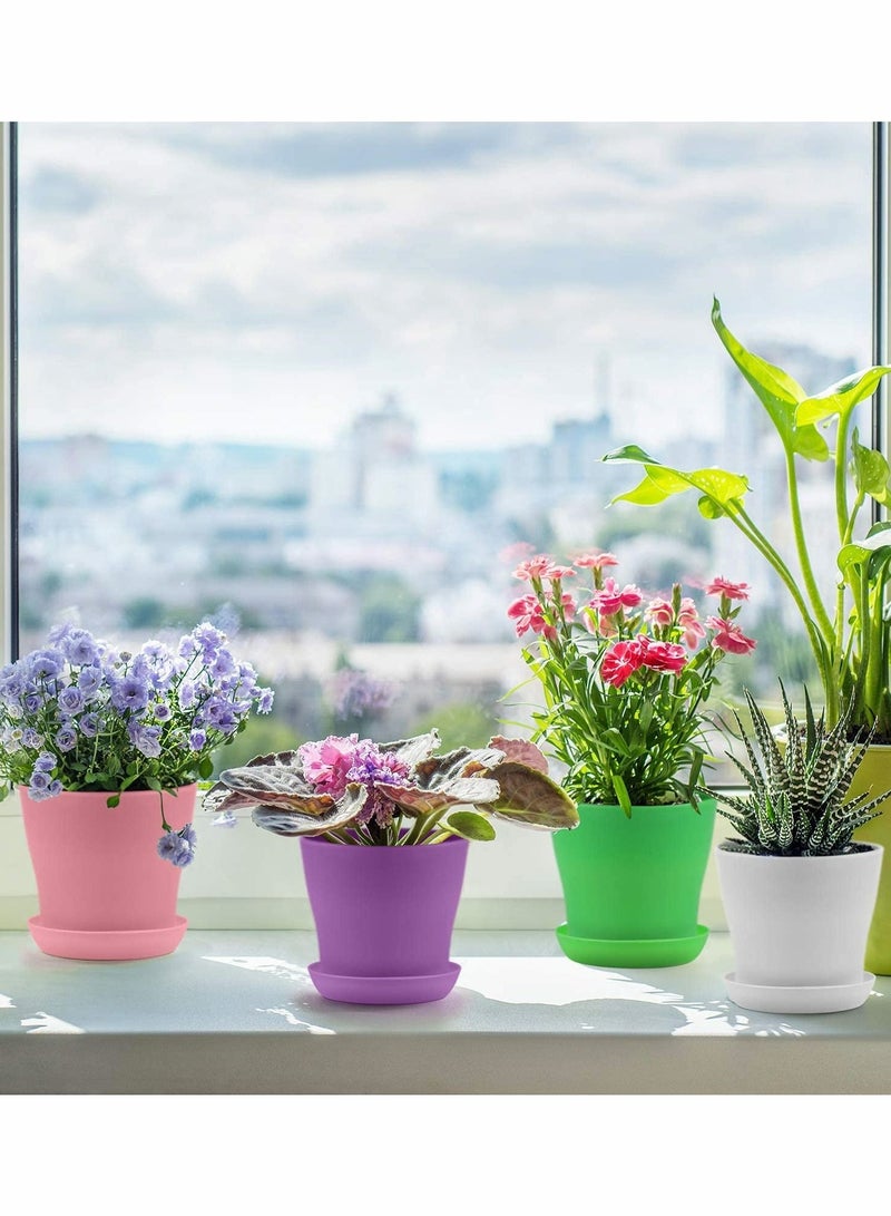 Excefore Plastic Planters,8 Pieces Plastic Planters with Trays Outdoor Flower Plant Pots Multi Color Seedling Nursery Pots with 12 Pcs Tags Decorative Gardening Containers for Indoor Outdoor House Office Desk - Image 3
