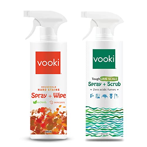 Vooki Eco-Friendly Kitchen Cleaning Spray & Lime Scale Remover Combo for Bathroom, Tap, Hard Water Stains, Gas Stove, Chimney, Tough Grease & Stains, Home and Commercial Use - 500ml (Pack of 2) - Image 1