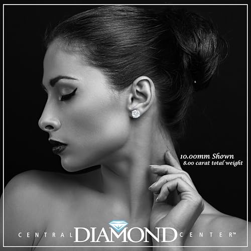 Central Diamond Center Women’s 14k Gold post & Sterling Silver – Yellow, 4 Prong CZ Stud Earrings (10.0mm - 8.00cttw) - Image 5