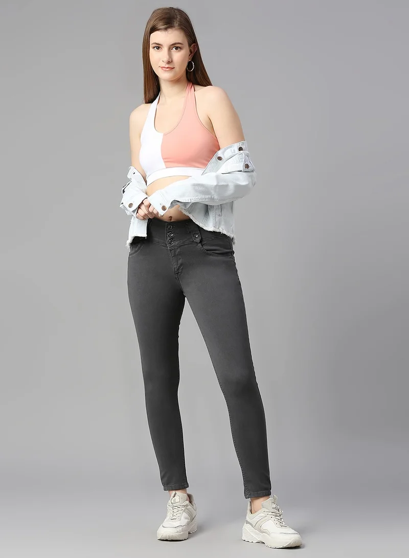 Women Grey Slim Fit High-Rise Clean Look Stretchable Jeans