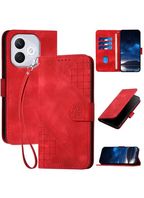 Case For Honor 400 Lite Grid Butterfly Embossed Pattern Leather Phone Case with Lanyard