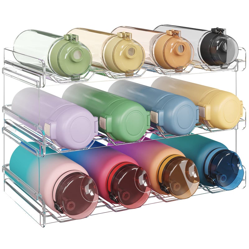 Lifewit Stackable Water Bottle Organiser for Cupboard Freezer Pantry Plastic Cup Holder Bottle Storage Wine Racks for Kitchen Tabletop Office  Pack of 3 Each Rack Holds 4 Containers