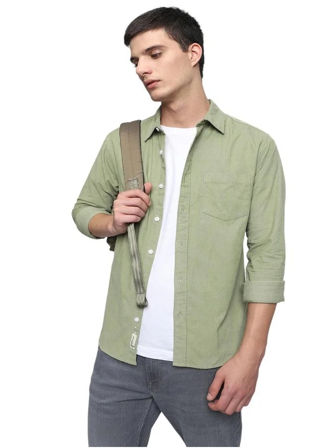 Dennis Lingo Slim Fit Green Shirt for Men - 100% Cotton, Solid, Spread Collar, Full Sleeves, Casual Look,