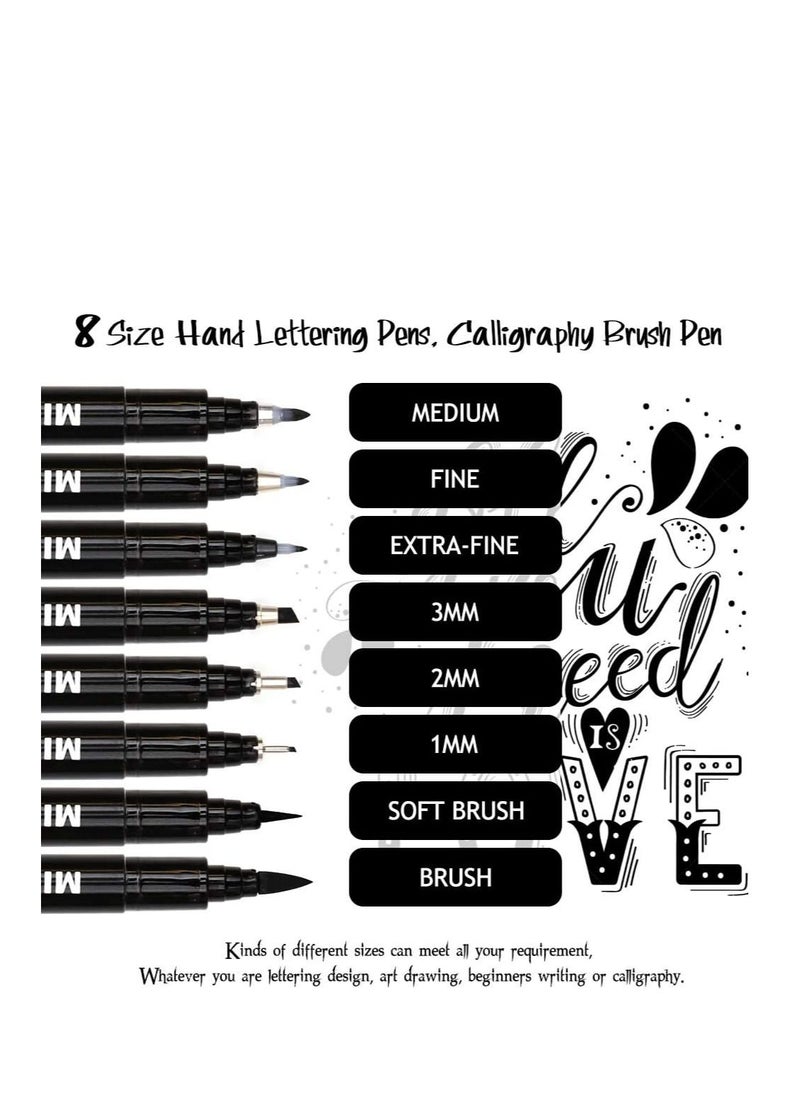 Y&D Calligraphy Brush Pen, Hand Lettering Pens, Art Markers Pens for Beginners Writing, Sketching, Drawing, Illustration, Scrapbooking, Journaling, Black Ink Pen Set, 8 Sizes  - Image 2