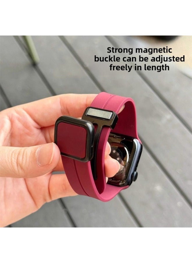 Generic For Iwatch10 For Apple Watch For Applewatch987654 Square Buckle Folding Magnetic Silicone Tape Ultra-Color:Ins [square Buckle Folding Magnetic Silicone] Official Yellow-42mm (iwatch 123 Generation)  - Image 2