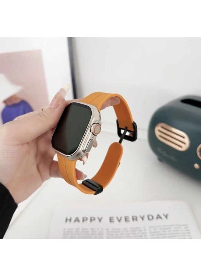 Generic For Iwatch10 For Apple Watch For Applewatch987654 Square Buckle Folding Magnetic Silicone Tape Ultra-Color:Ins [square Buckle Folding Magnetic Silicone] Official Yellow-42mm (iwatch 123 Generation)  - Image 1