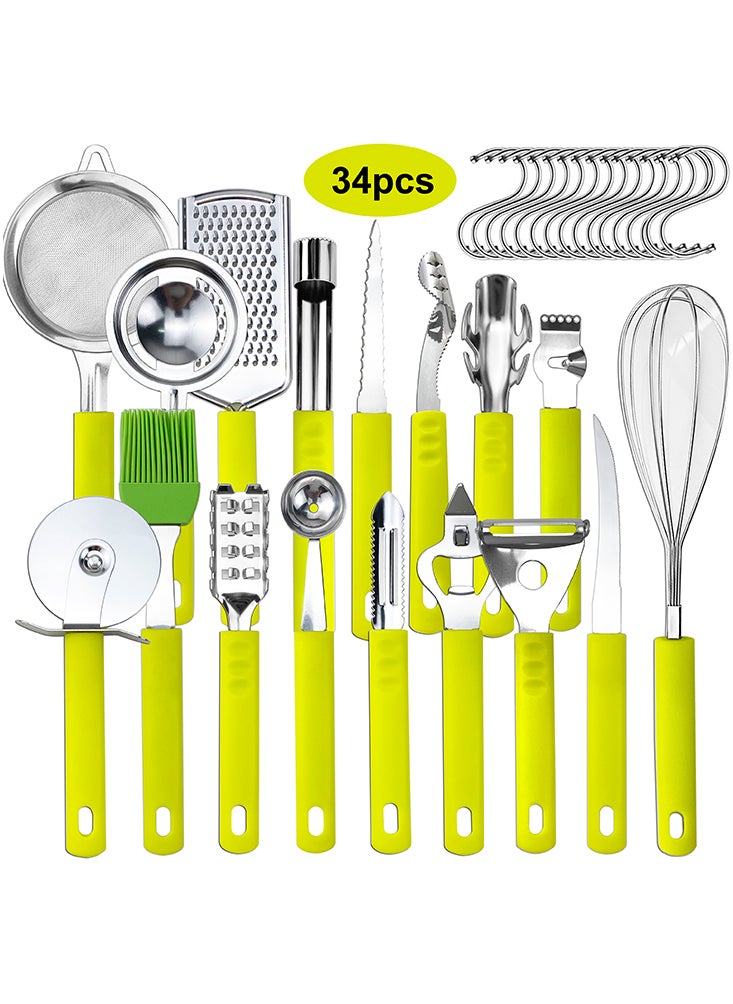 Perfii 34-Piece Stainless Steel Kitchen Utensils Set, Complete Tools and Equipment for Food Prepping Cooking and Baking  - Image 1