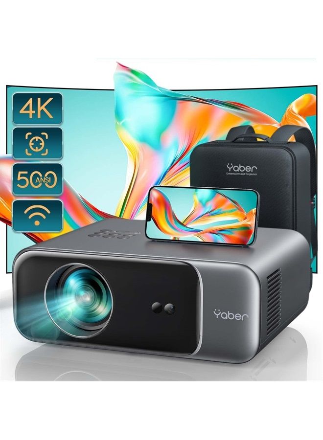 Yaber [Auto Focus] YABER Pro V9 4K Projector with WiFi 6 and Bluetooth 5.2, 500 ANSI Native 1080P Outdoor Movie Projector, Auto 6D Keystone & 59% Zoom, Home Theater Projector for Phone/TV Stick/PC - Image 1