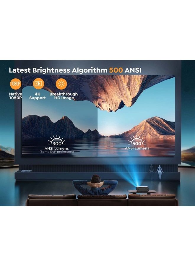 Yaber [Auto Focus] YABER Pro V9 4K Projector with WiFi 6 and Bluetooth 5.2, 500 ANSI Native 1080P Outdoor Movie Projector, Auto 6D Keystone & 59% Zoom, Home Theater Projector for Phone/TV Stick/PC - Image 3