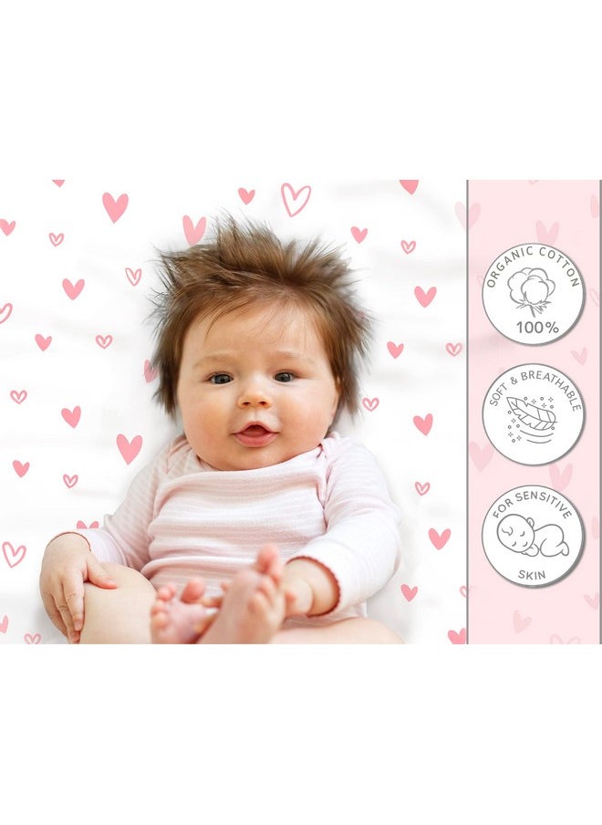 Cambria Baby 100% Organic Cotton Fitted Travel Crib/Playard Sheets for Guava Lotus, BabyBjorn, Dream on Me, Baby Joy, Chicco, Pamo Babe and All Other 24" x 42" Pads/mattresses. 4 Safety Strap Holes. 2 Pk, Girl.  - Image 4