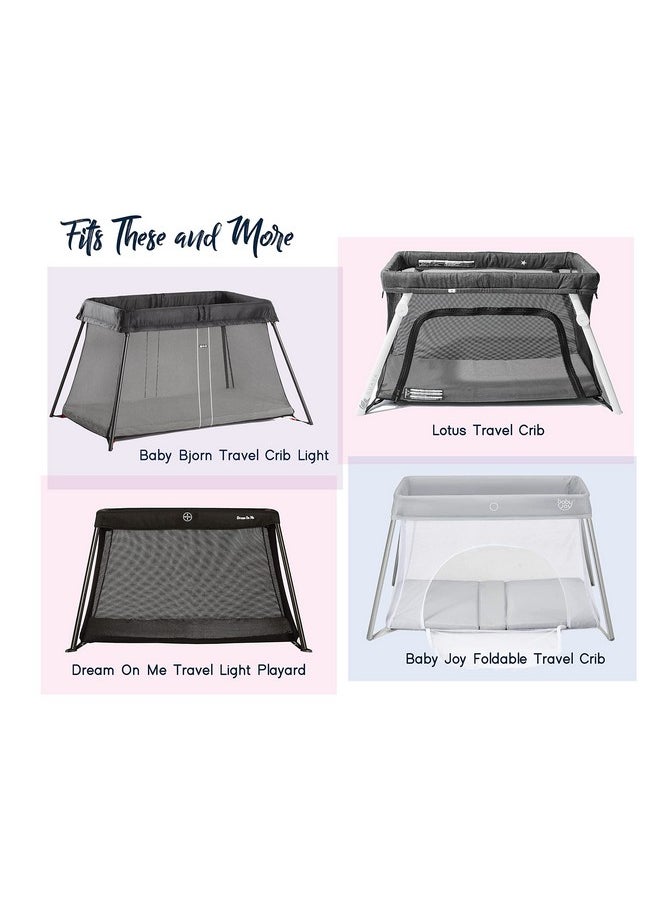 Cambria Baby 100% Organic Cotton Fitted Travel Crib/Playard Sheets for Guava Lotus, BabyBjorn, Dream on Me, Baby Joy, Chicco, Pamo Babe and All Other 24" x 42" Pads/mattresses. 4 Safety Strap Holes. 2 Pk, Girl.  - Image 1