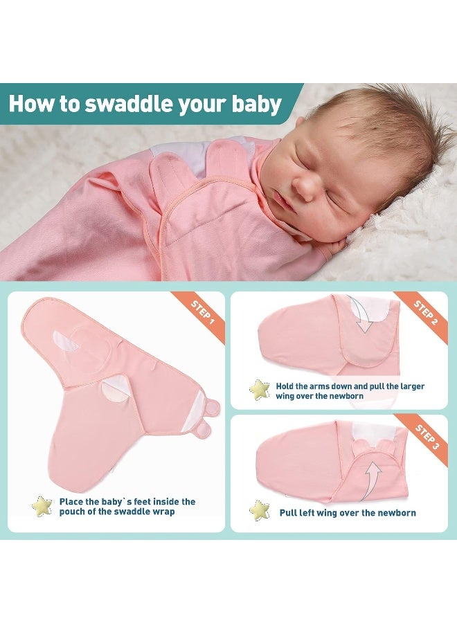 Gllquen Baby GLLQUEN BABY Swaddle Blankets for Baby Girls, Orange Pink Feather & Wave Point, 3 Pack Wrap Set, Newborn Adjustable Swaddles Sleep Sack, 0-3 Months (Small/Medium)  - Image 5