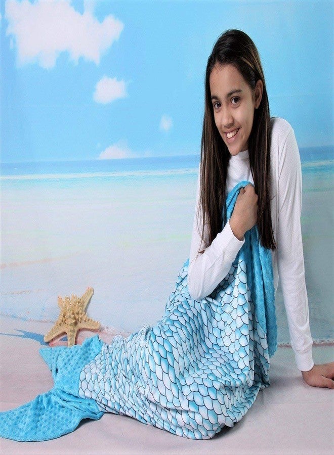 سناجل ستافز بطانية سنغل ستافس للبنات بنقشة حراشف منقطة وذيل حورية البحر (صغير جدًا - 24 بوصة، أزرق) - Image 3