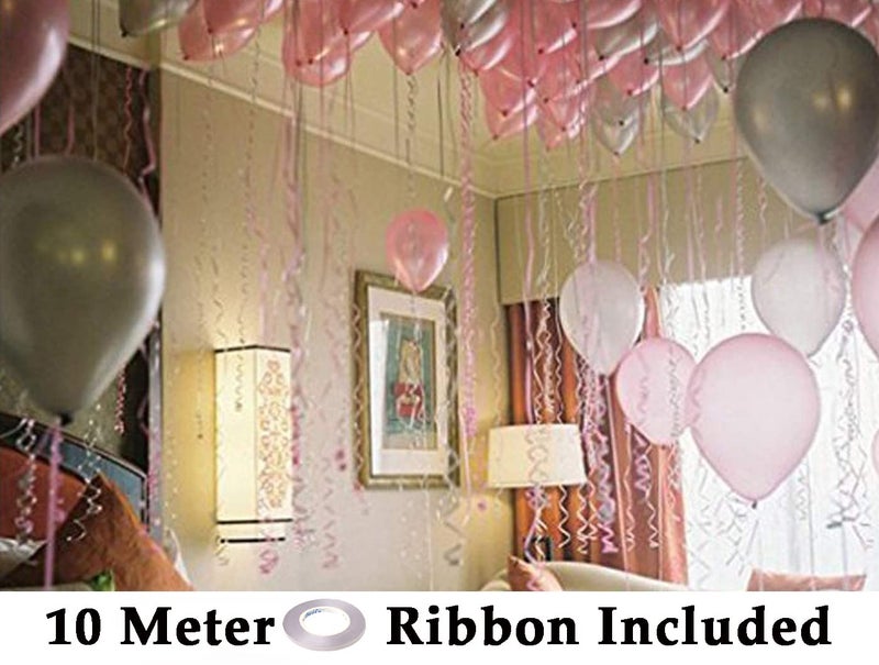 AMFIN® (Pack of 25) 10 inch Metallic Balloons Pink and Silver for Birthday Decoration, Decoration for Weddings, Engagement, Baby Shower, Anniversary Party, Theme - Pink & Silver - Image 2