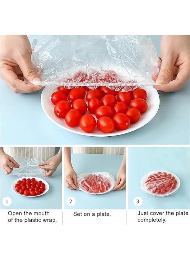 بيوينتي 200 قطعة من اغطية الطعام للاستعمال مرة واحدة من هيكسار، اكياس بلاستيكية مرنة لحفظ الطعام طازجا لاوعية الفاكهة واكواب قابلة للتمدد للحاويات والاغطية وتخزين الثلاجة، غطاء اطباق تقديم شفاف - Image 2