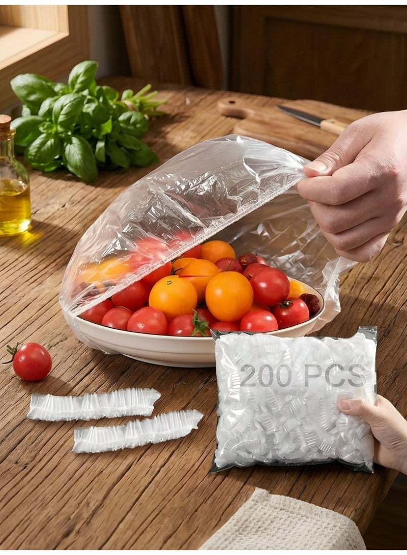 بيوينتي 200 قطعة من اغطية الطعام للاستعمال مرة واحدة من هيكسار، اكياس بلاستيكية مرنة لحفظ الطعام طازجا لاوعية الفاكهة واكواب قابلة للتمدد للحاويات والاغطية وتخزين الثلاجة، غطاء اطباق تقديم شفاف - Image 1