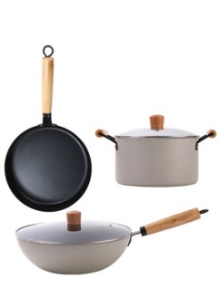 3 Piece Cookware Set Non Stick Coating Three Piece Pot Set Wok Frying Pan Soup Pan Uniform Heat Conduction White