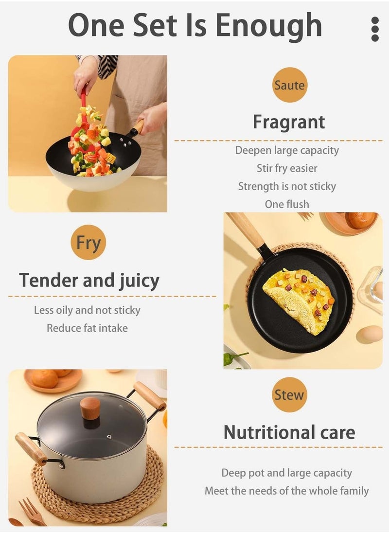 MIXDE - 3 Piece Cookware Set Non Stick Coating Three Piece Pot Set Wok Frying Pan Soup Pan Uniform Heat Conduction White - Image 1