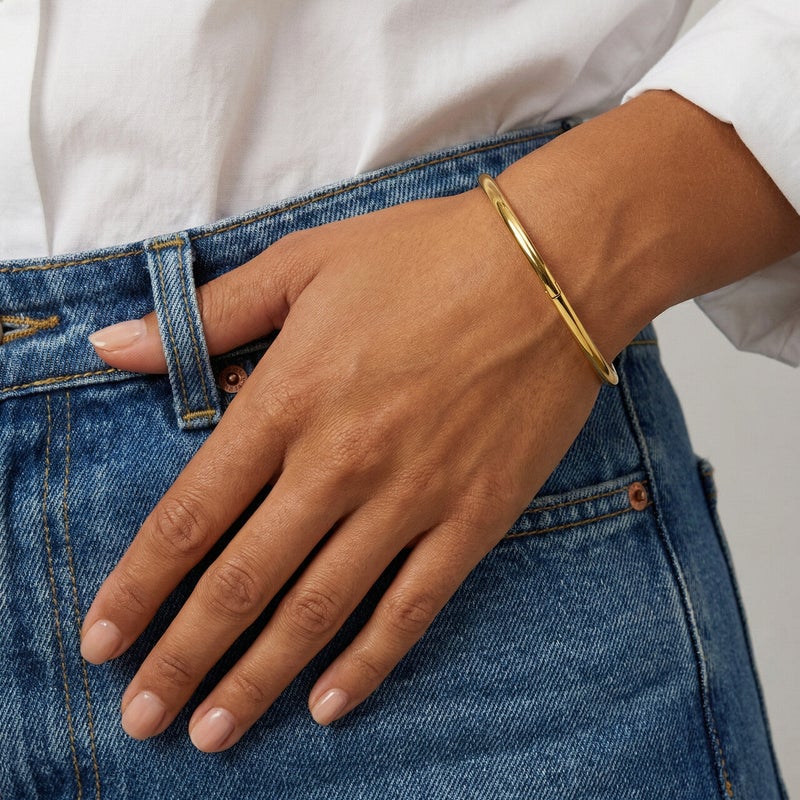 PALMONAS 18k Gold Tone Plated Classic Gold Bangle Bracelet
 for Women - Image 4