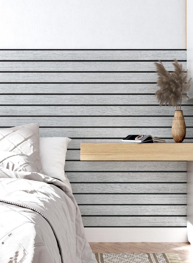 Wallercity ألواح جدارية خشبية ذاتية اللصق من Wallercity باللونين الأبيض والرمادي، ألواح ثلاثية الأبعاد لتزيين الحائط، ألواح خشبية عازلة للصوت قابلة للتقشير واللصق لغرفة النوم والمطبخ، ورق جدران من الفينيل المقاوم للماء بمقاس 11.7 × 197 بوصة، سياج خشبي صناعي - Image 5