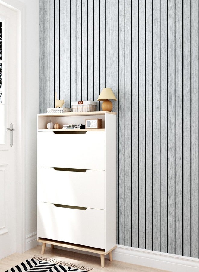 Wallercity ألواح جدارية خشبية ذاتية اللصق من Wallercity باللونين الأبيض والرمادي، ألواح ثلاثية الأبعاد لتزيين الحائط، ألواح خشبية عازلة للصوت قابلة للتقشير واللصق لغرفة النوم والمطبخ، ورق جدران من الفينيل المقاوم للماء بمقاس 11.7 × 197 بوصة، سياج خشبي صناعي - Image 4