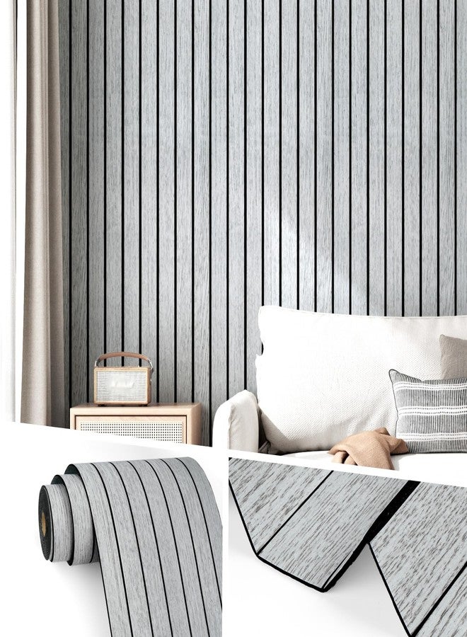 Wallercity ألواح جدارية خشبية ذاتية اللصق من Wallercity باللونين الأبيض والرمادي، ألواح ثلاثية الأبعاد لتزيين الحائط، ألواح خشبية عازلة للصوت قابلة للتقشير واللصق لغرفة النوم والمطبخ، ورق جدران من الفينيل المقاوم للماء بمقاس 11.7 × 197 بوصة، سياج خشبي صناعي - Image 1