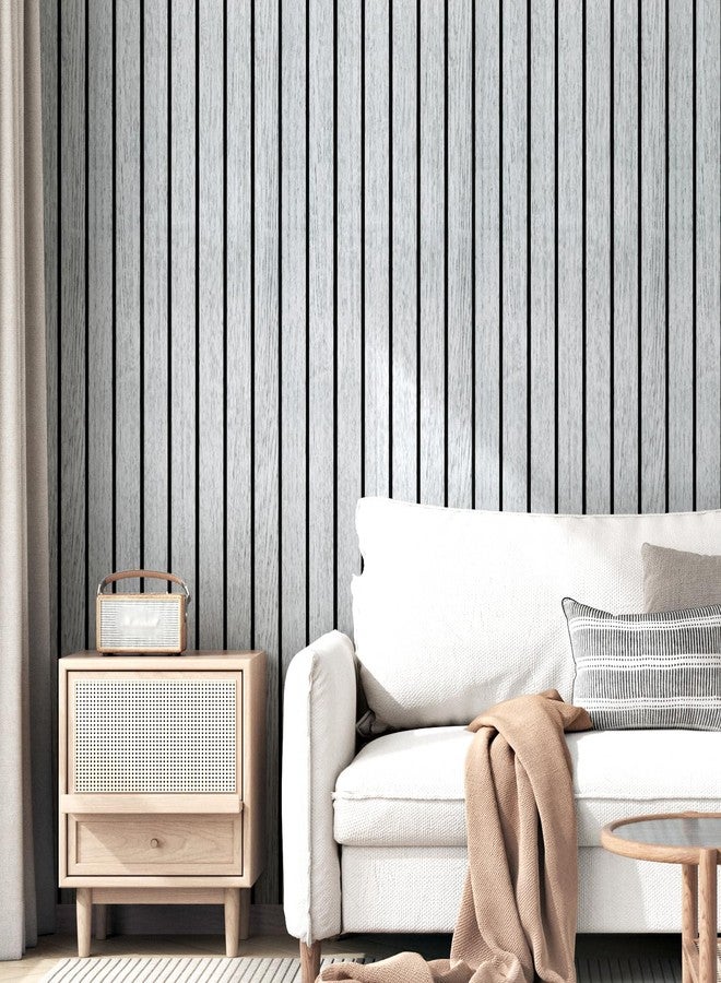 Wallercity ألواح جدارية خشبية ذاتية اللصق من Wallercity باللونين الأبيض والرمادي، ألواح ثلاثية الأبعاد لتزيين الحائط، ألواح خشبية عازلة للصوت قابلة للتقشير واللصق لغرفة النوم والمطبخ، ورق جدران من الفينيل المقاوم للماء بمقاس 11.7 × 197 بوصة، سياج خشبي صناعي - Image 2