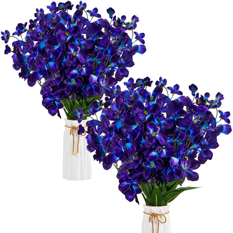 Waydress 24 Pieces 27 Inches Artificial Purple Blue Orchid Faux Flowers Purple Orchids Silk Flowers for Wedding Dinning Home Restaurant Decoration Bridal Bouquet Corsage Boutonniere Wreath Decor