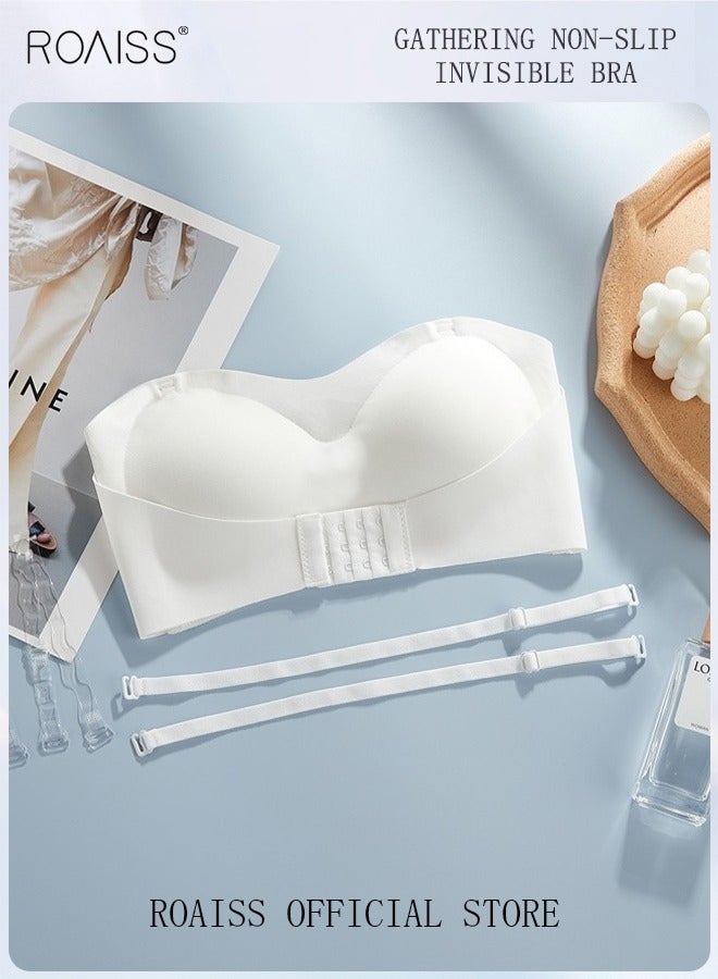 roaiss 2Pcs Women's Strapless Tube Top Underwear Without Steel Ring Push Up Bra Black/White - Image 2