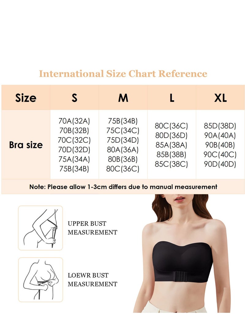 roaiss 2Pcs Women's Strapless Tube Top Underwear Without Steel Ring Push Up Bra Black/White - Image 5