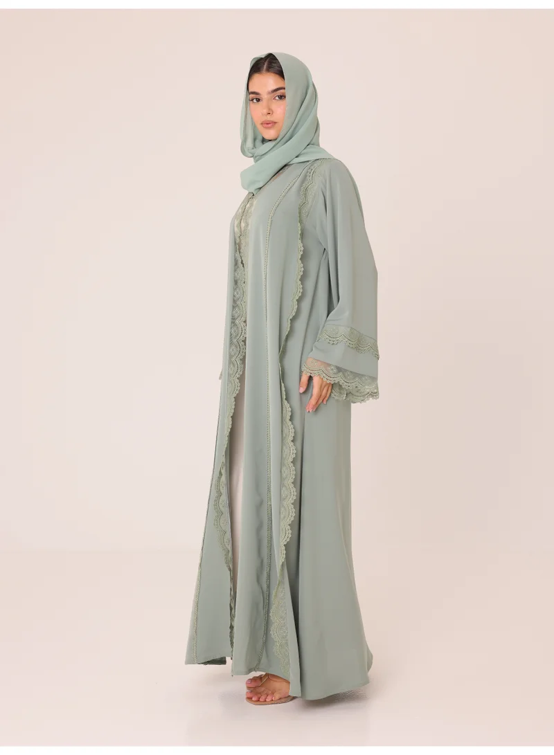 Ikkxa  Sage Trim Lace Abaya for Women | Best Price UAE