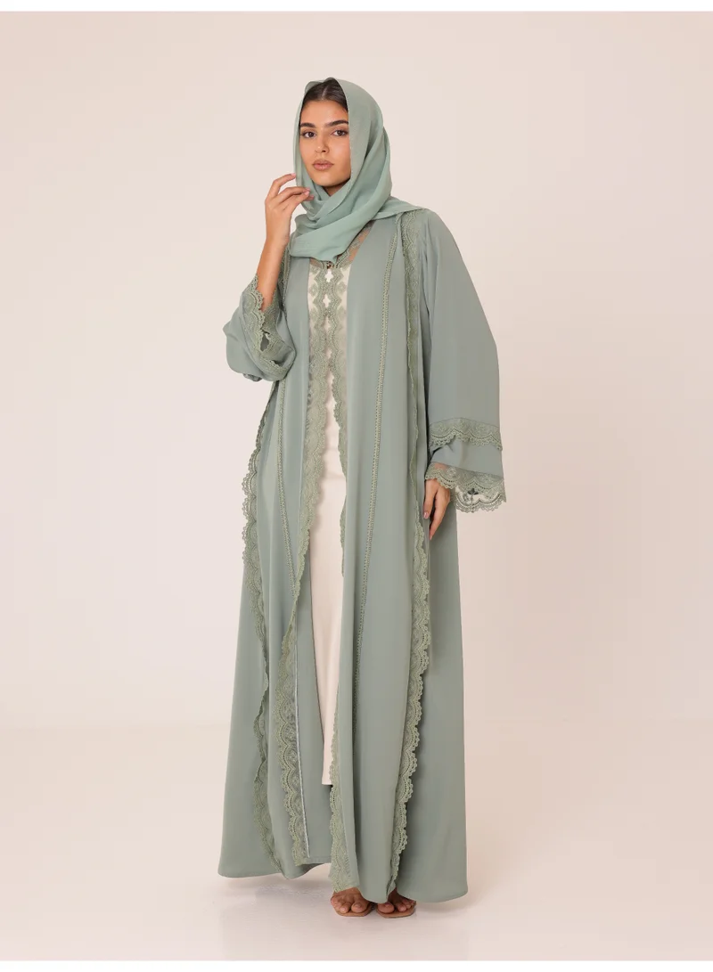Ikkxa  Sage Trim Lace Abaya for Women | Best Price UAE