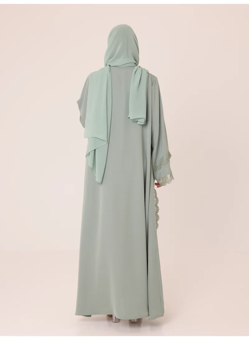 Ikkxa  Sage Trim Lace Abaya for Women | Best Price UAE