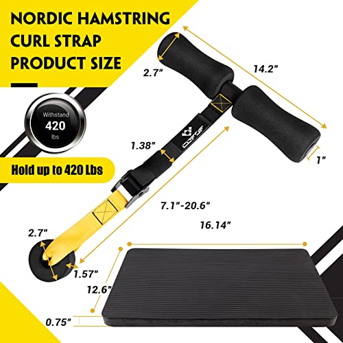 COFOF Nordic Hamstring Curl Strap with Fitness Knee Mat, Holds 420 Pounds for Hamstring Curls, Sit Up Bar for Floor, Spanish Squats, Ab Workout, 5 Seconds Setup Nordic Curl Home Fitness Equipment - Image 5