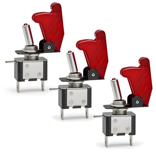 MGI SpeedWare LED Toggle Switch 12V 20A SPST ON/Off with Aircraft Safety Cover (Red, 3-Pack) - Image 1
