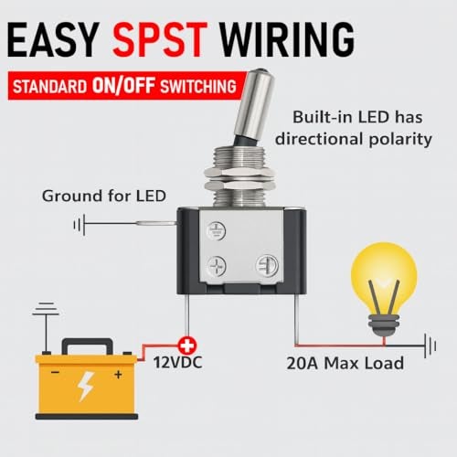 MGI SpeedWare LED Toggle Switch 12V 20A SPST ON/Off with Aircraft Safety Cover (Red, 3-Pack) - Image 5