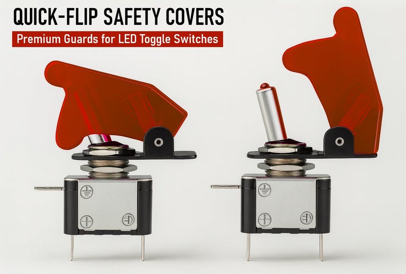 MGI SpeedWare LED Toggle Switch 12V 20A SPST ON/Off with Aircraft Safety Cover (Red, 3-Pack) - Image 2