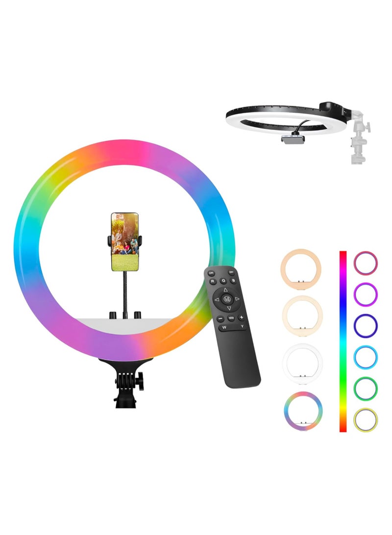 46cm RGB LED Ring Light with Adjustable Brightness and Stand, Compatible with iPhone, Android Phones & Cameras for YouTube, Photo & Video Shoots, Live Streaming, Makeup, and Vlogging 