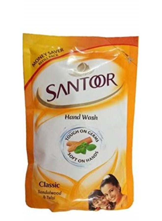 Santoor Classic HANDWASH Sandalwood and Tulsi Soft On 2 Hand Wash POUCH (215 + 180) Pump Dispenser - Image 3