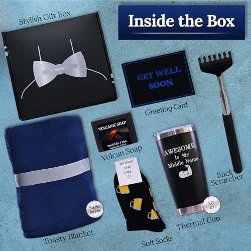 GOLDMUS Get Well Soon Gift Basket Men – Get Well Gifts for Men After Surgery, Recovery Care Package for Him, Thoughtful Feel Better Box with Comfort and Encouragement Set for Hospital or Illness - Image 2