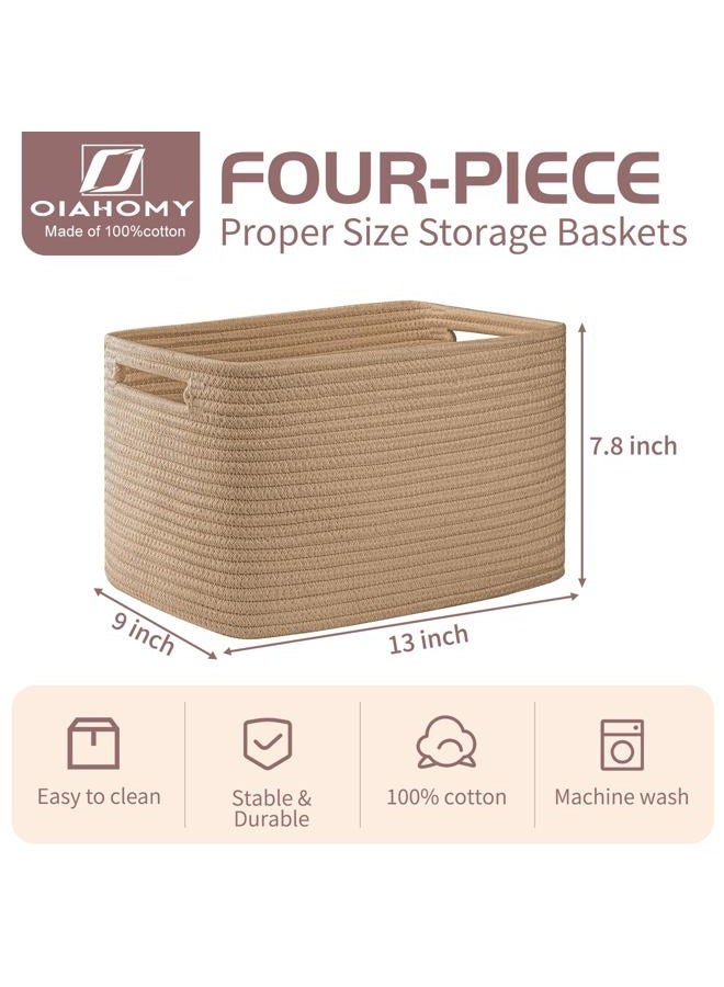 OIAHOMY 4 Pack Storage Baskets for Organizing, Cube Storage Bins for Shelves, Rectangle Storage Baskets With Handles, Woven Baskets for Storage, 12.7''Lx9''Wx7.8''H, Yellow - Image 2