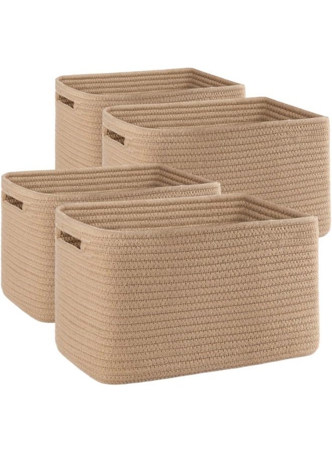 OIAHOMY 4 Pack Storage Baskets for Organizing, Cube Storage Bins for Shelves, Rectangle Storage Baskets With Handles, Woven Baskets for Storage, 12.7''Lx9''Wx7.8''H, Yellow - Image 1