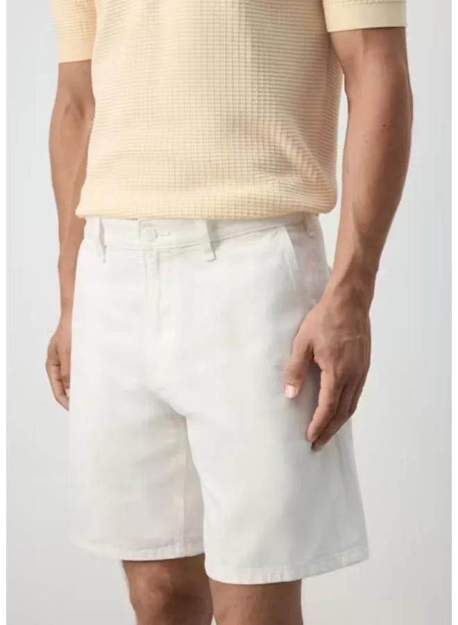 Mango Man 02-OFFWHITE Regular Fit Cotton-Linen Bermuda Shorts for Men | Best Price UAE